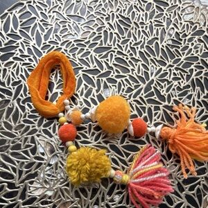 Colorful Pom Pom Tassel hair tie - Orange & Yellow